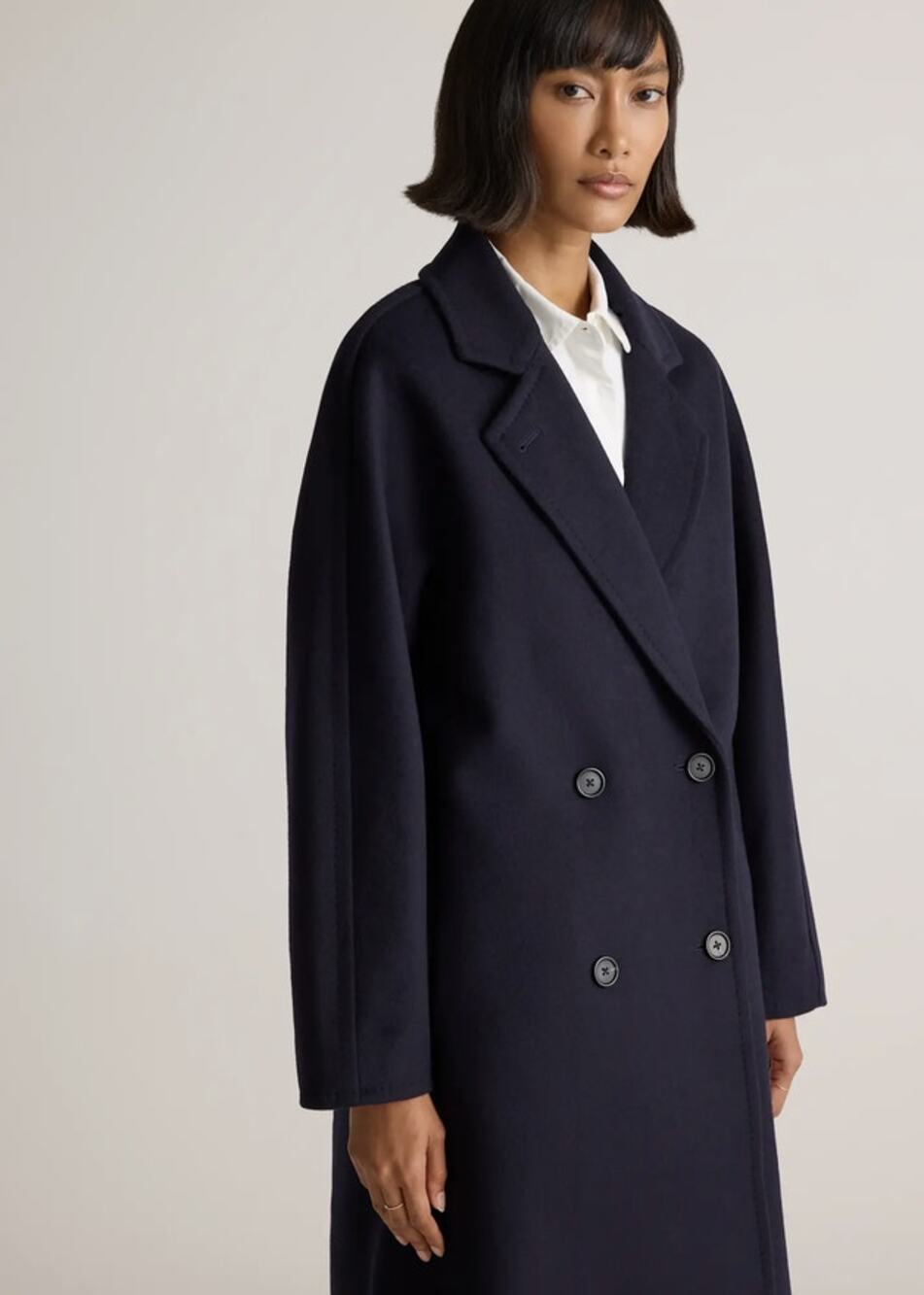 Quince Italian Wool Double-Breasted Slouch Coat Size S Blue